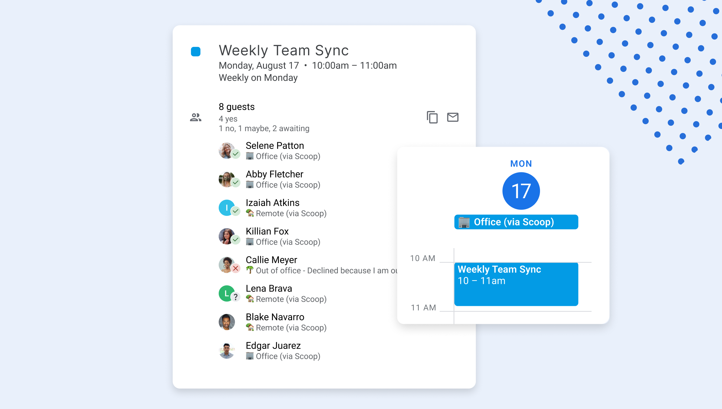 Surface Attendees' Work Locations on Calendar Events Scoop Meeting